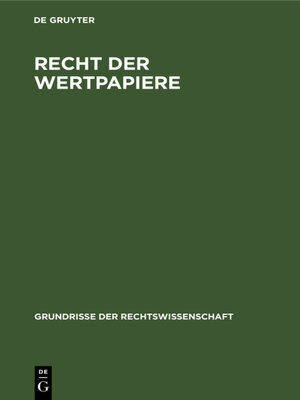 cover image of Recht der Wertpapiere